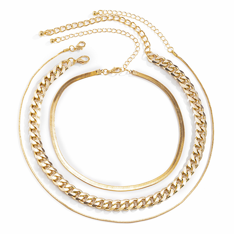 European and American multi-layer three-piece set, Cuban necklace, choker fashion design, street style women's clothing accessories detail image 1