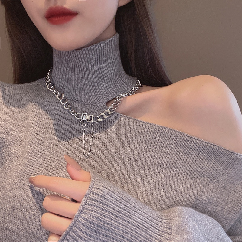 2021新款网红粗链潮欧美风古巴项链女ins嘻哈锁骨链流颈链配饰