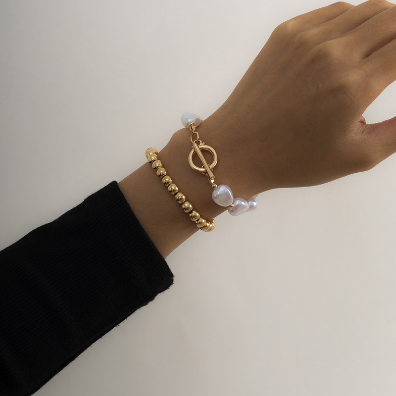 OT buckle Baroque pearl bead two-piece bracelet set, stacked and worn, simple and handcrafted gift for two best friends pic 7