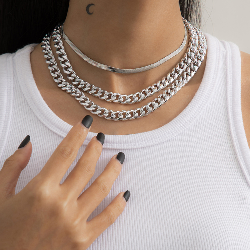 European and American multi-layer three-piece set, Cuban necklace, choker fashion design, street style women's clothing accessories Specification image