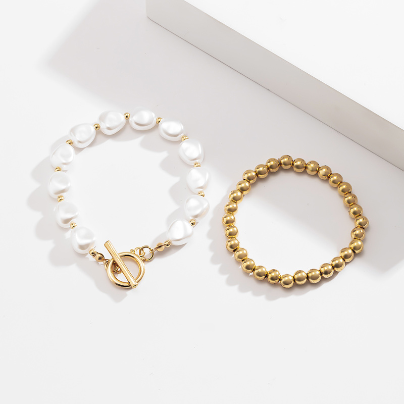 OT buckle Baroque pearl bead two-piece bracelet set, stacked and worn, simple and handcrafted gift for two best friends pic 5