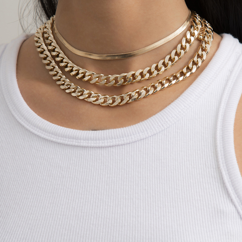 European and American multi-layer three-piece set, Cuban necklace, choker fashion design, street style women's clothing accessories detail image 8