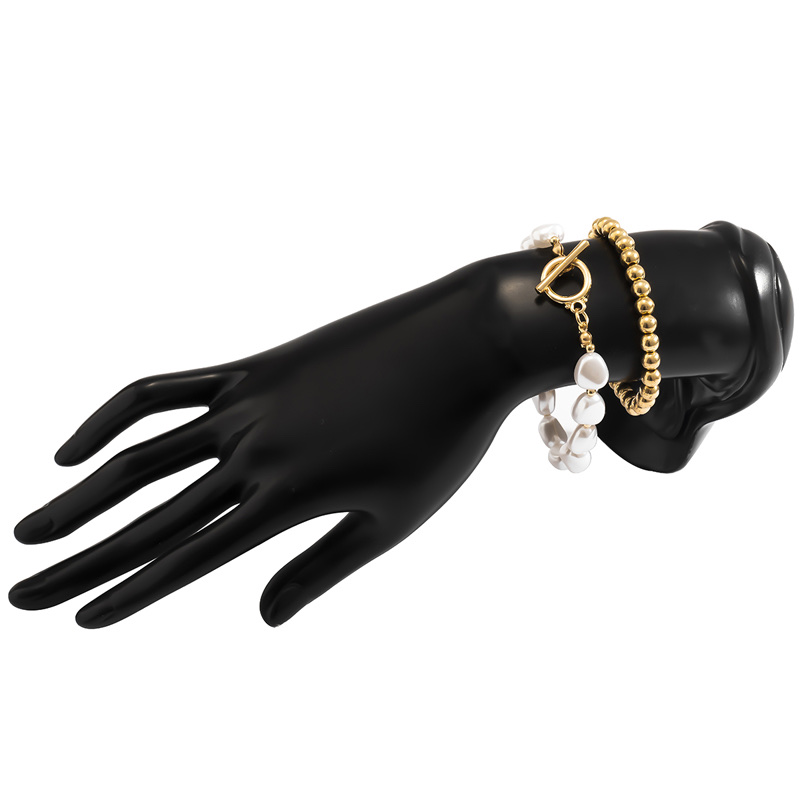 OT buckle Baroque pearl bead two-piece bracelet set, stacked and worn, simple and handcrafted gift for two best friends pic 6