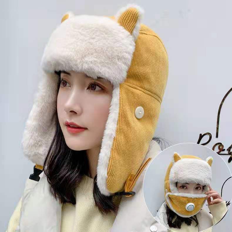 Sombrero de dinero doble sombrero completo de fábrica venta directa al por mayor thunderfeng sombrero de las mujeres versión coreana gato orejas lindo otoño e invierno bicicleta a prueba de viento protector de oído