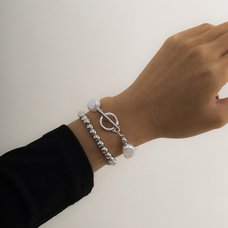 OT buckle Baroque pearl bead two-piece bracelet set, stacked and worn, simple and handcrafted gift for two best friends pic 8