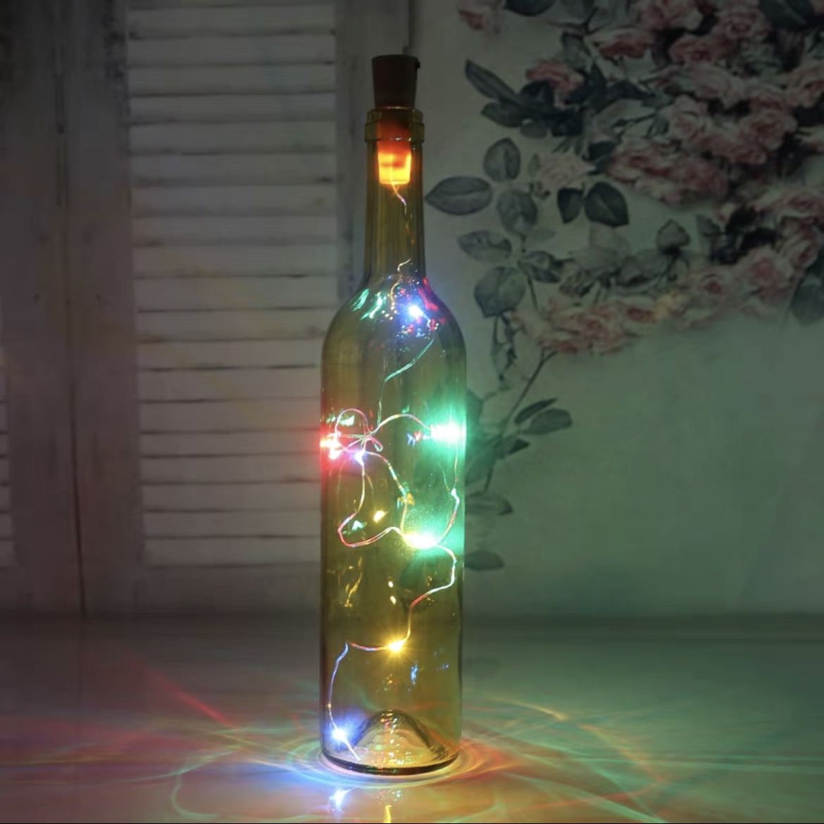 Glowing red wine bottle Wishing bottle Lucky Star Drift Bottle Bar decoration Simple colored glass bottle cork light string yellow bottle lights