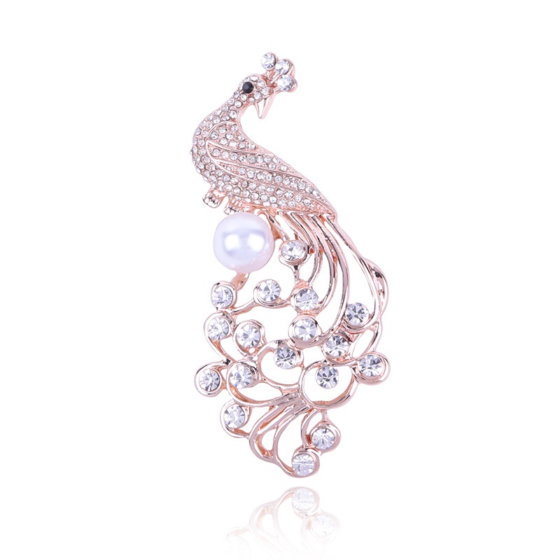 Diamond-set peacock brooch Women's corsage pin high-end accessories coat coat fashion simple Korean luxury atmosphere