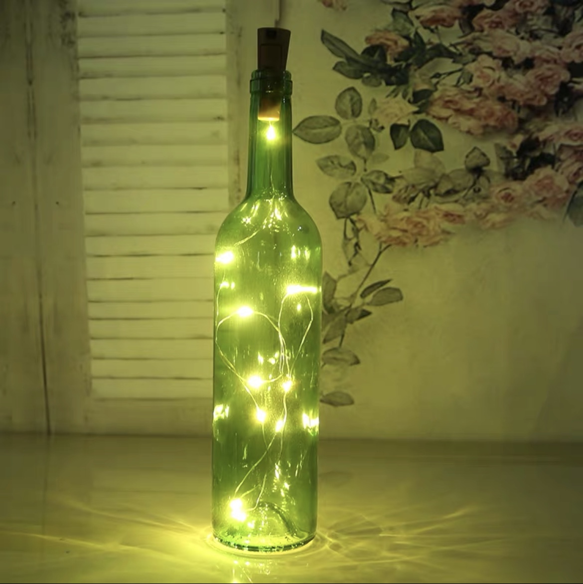 发光红酒瓶许愿瓶幸运星漂流瓶子酒吧装饰简约彩色玻璃瓶瓶塞灯串绿色瓶子