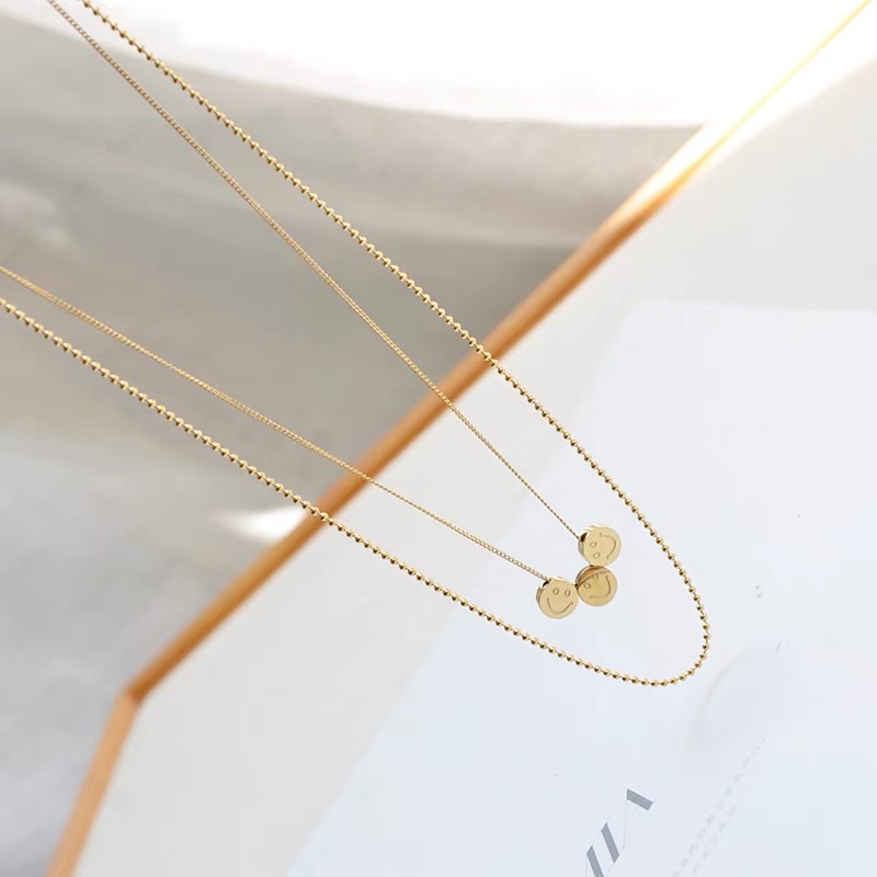 Simple double-layer smiling face necklace, women's collarbone chain, light luxury and niche accessories, Jieya steel jewelry detail image 2