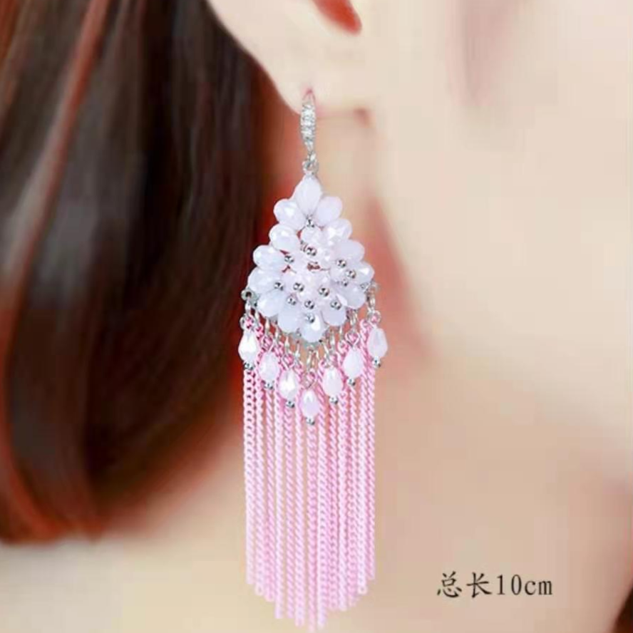 2021 C20 fashion accessories Bohemian fringe earrings exaggerated European and American crystal earrings long thin