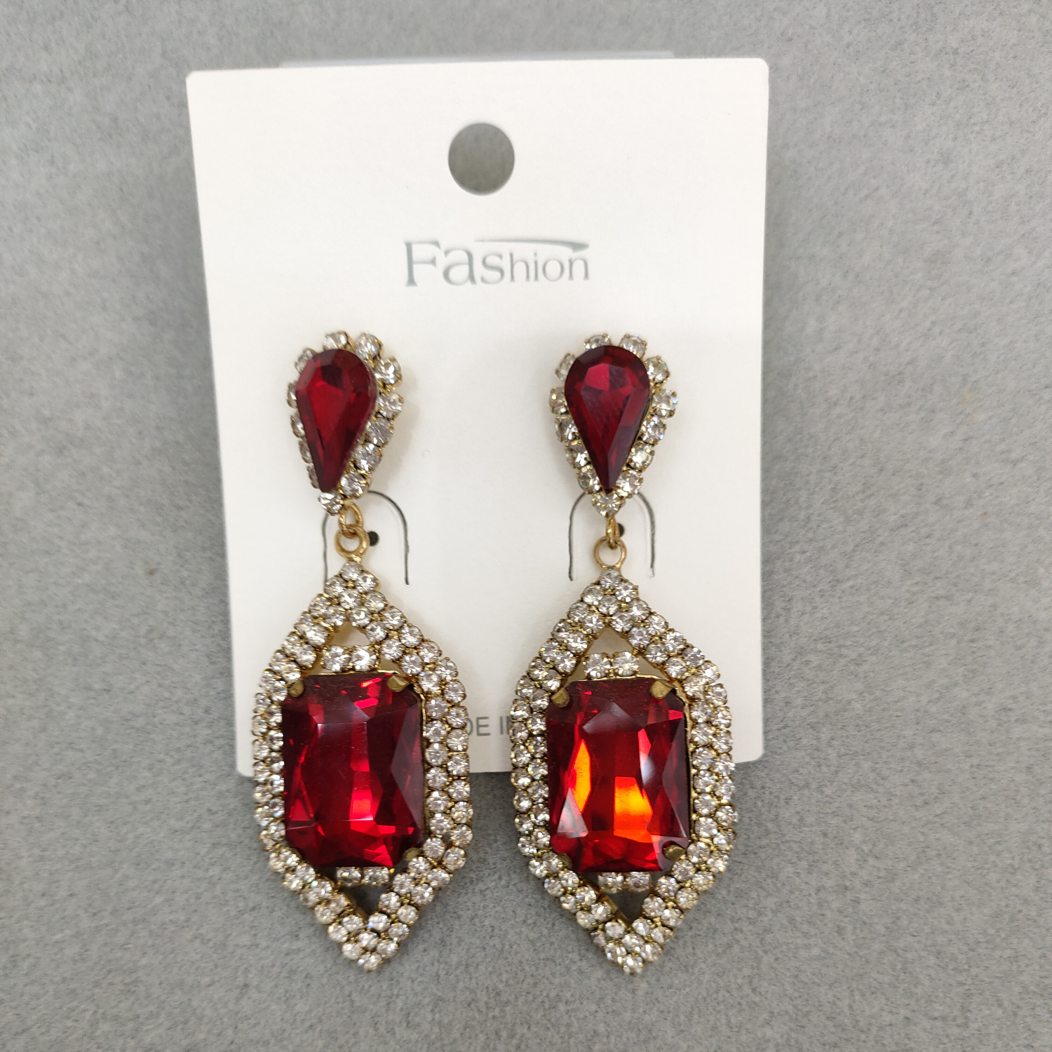 Fashion ruby earrings Korean version personality temperament big name earrings square full of diamond jewelry crystal earrings