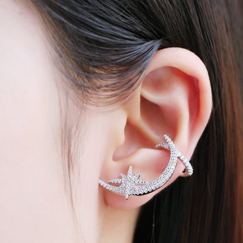 ins.APM ear bone clip hexagram star Temperament Star Moon single star without piercing earrings
