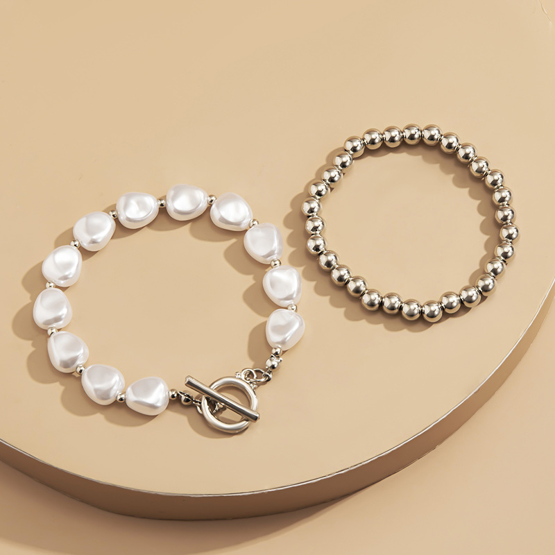 OT buckle Baroque pearl bead two-piece bracelet set, stacked and worn, simple and handcrafted gift for two best friends pic 1