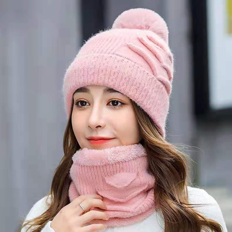 Sombrero de dinero doble todas las ventas directas de fábrica al por mayor sombrero de las mujeres de invierno coreano versión caliente y frío cuello cubique sombrero versátil de punto dulce lindo sombrero conjunto