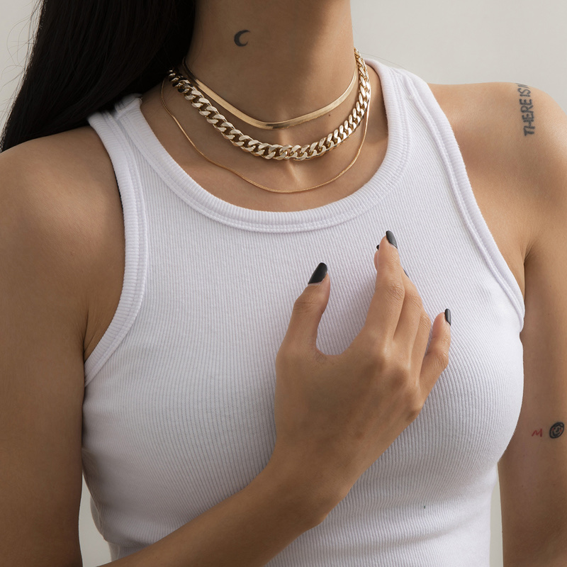 European and American multi-layer three-piece set, Cuban necklace, choker fashion design, street style women's clothing accessories detail image 12