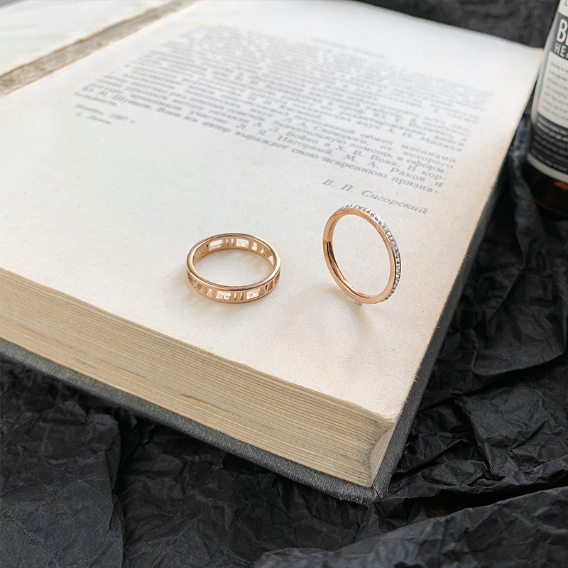 Roman numerals two-piece ring set female ins rose gold index finger ring fashion personality network red ring