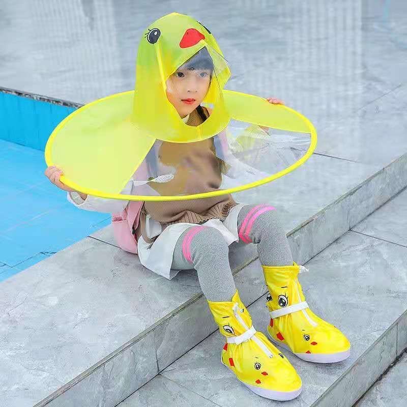 Little Yellow duck flying saucer cap, rainproof children's creative rain cap, Douyin flying saucer umbrella raincoat, fishing umbrella, baby raincoat Item Picture