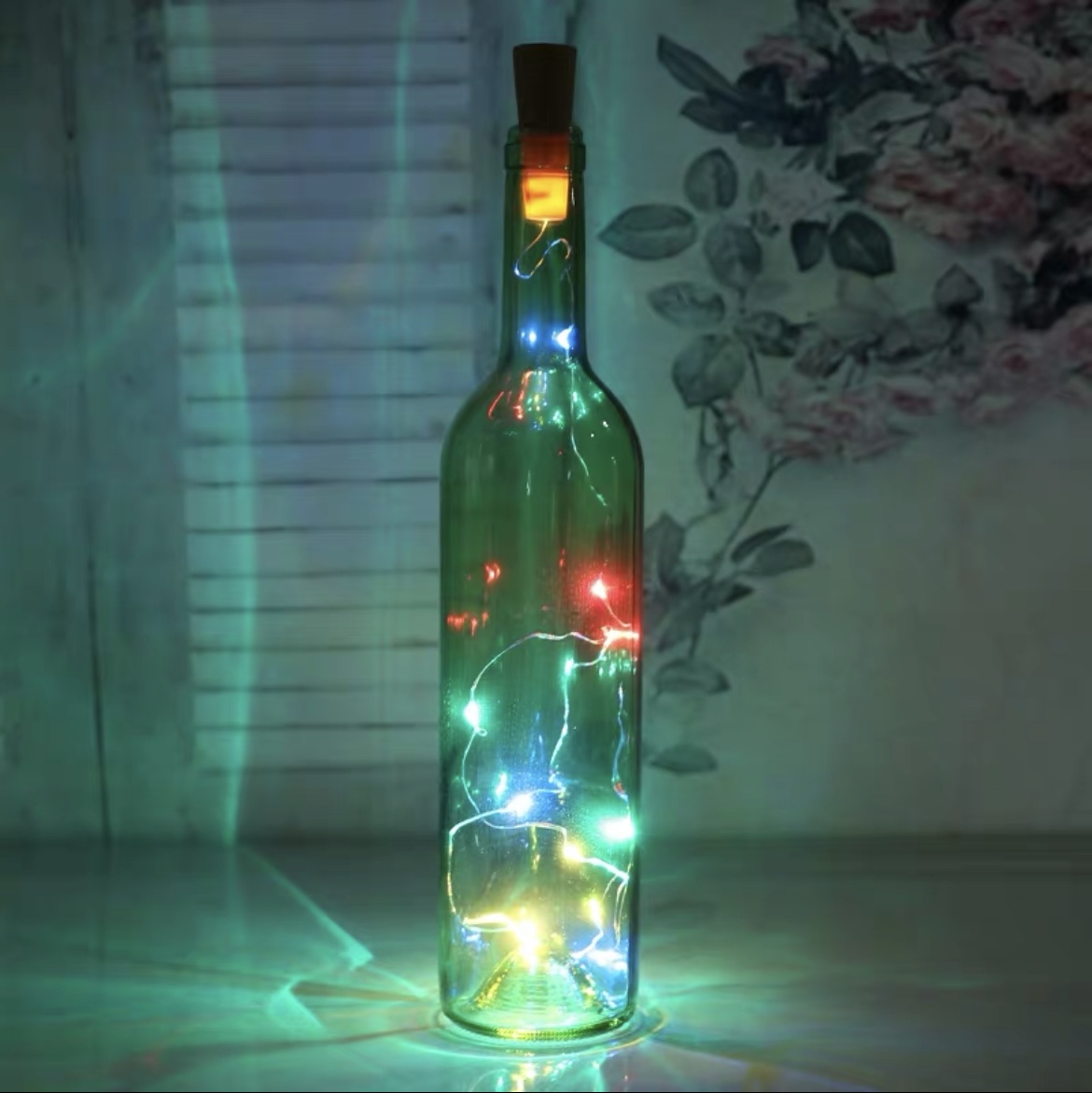 Glowing red wine bottle Wishing bottle Lucky Star Drift Bottle Bar decoration simple colored glass bottle cork light string green bottle lights