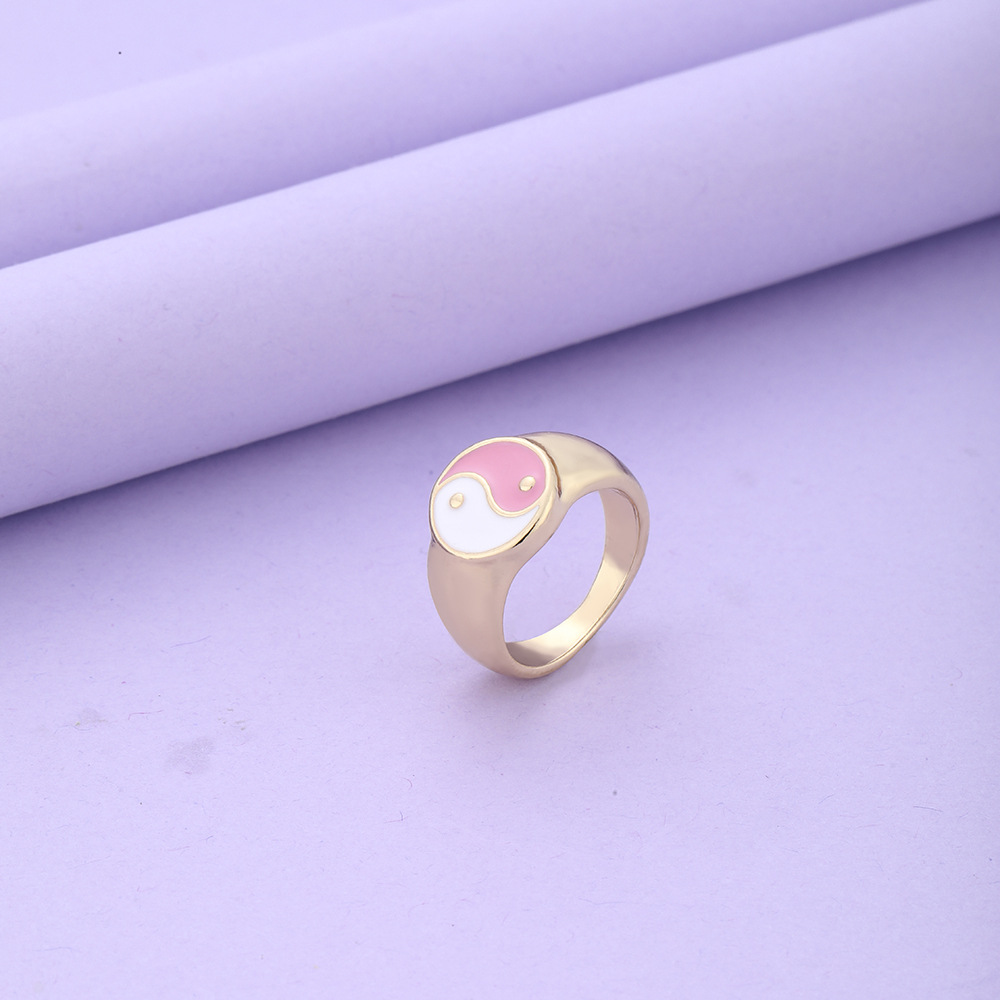 Fengyu European and American cross-border new Black and white Tai Chi Ring Alloy retro ins Simple Yin-Yang Bagua multi-color ring Accessory 022 detail image 3