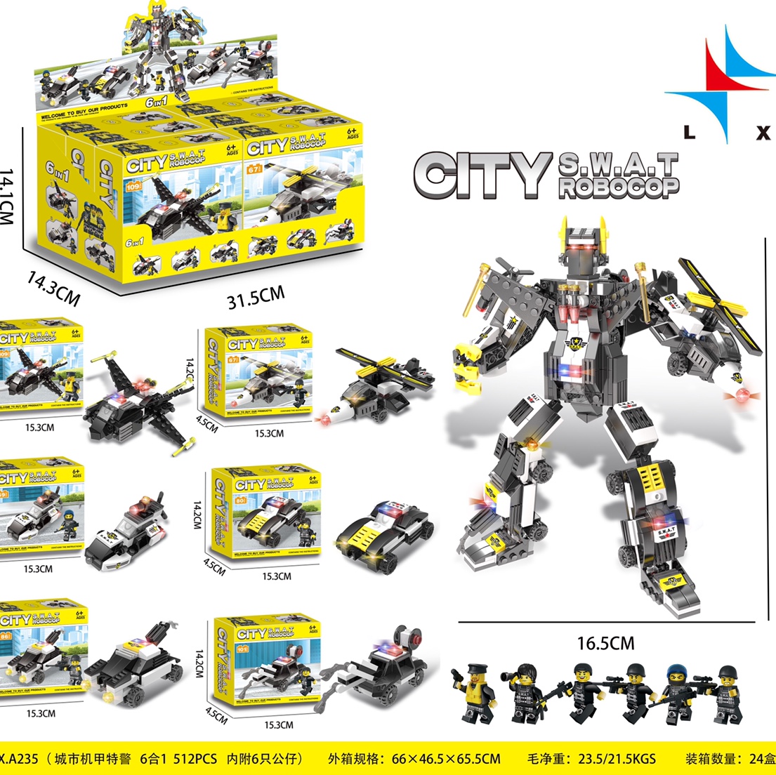 LX.A235 Urban Mech 6 in 1 (containing 6 dolls) 512 particles