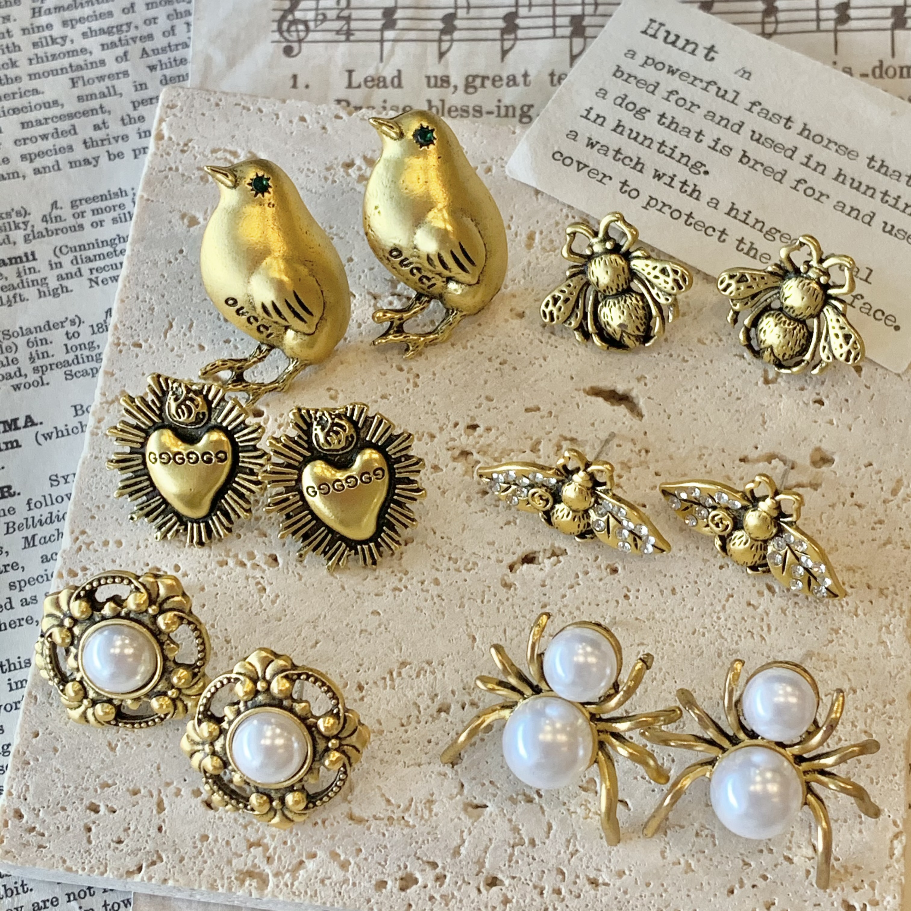 复古vintage珍珠蜘蛛耳环细节图