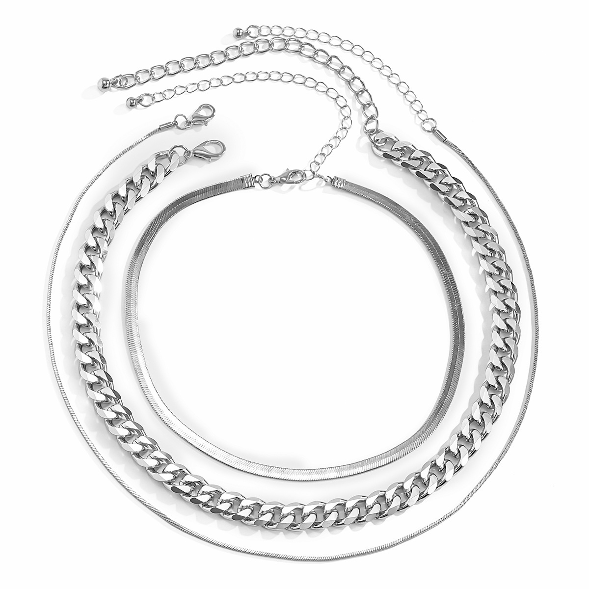 European and American multi-layer three-piece set, Cuban necklace, choker fashion design, street style women's clothing accessories detail image 2