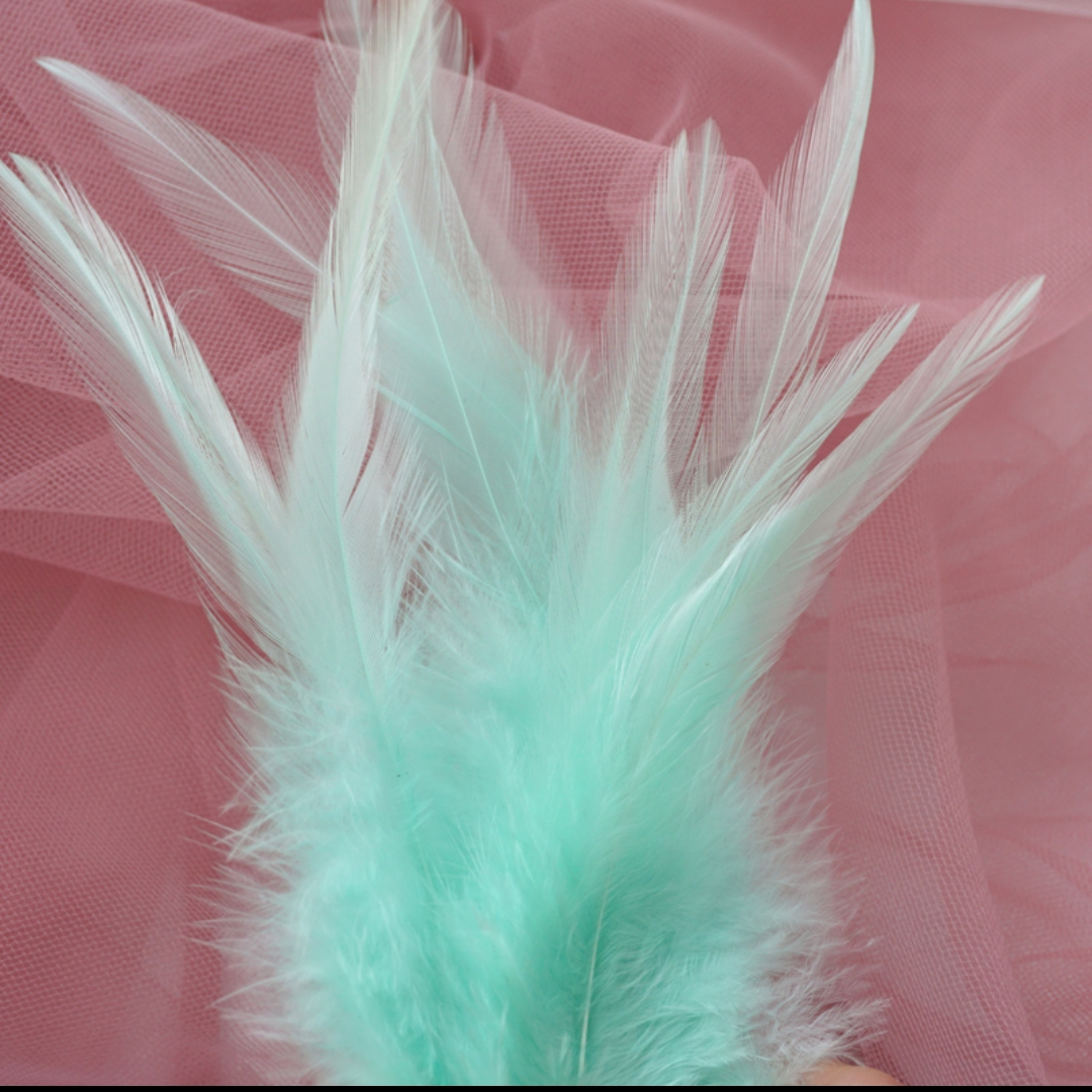 Chicken feathers white tips 4-6 inches light green