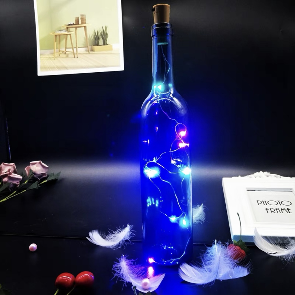 Glowing red wine bottle Wishing bottle Lucky Star Drift Bottle Bar decoration simple colored glass bottle cork light string blue bottle colored light