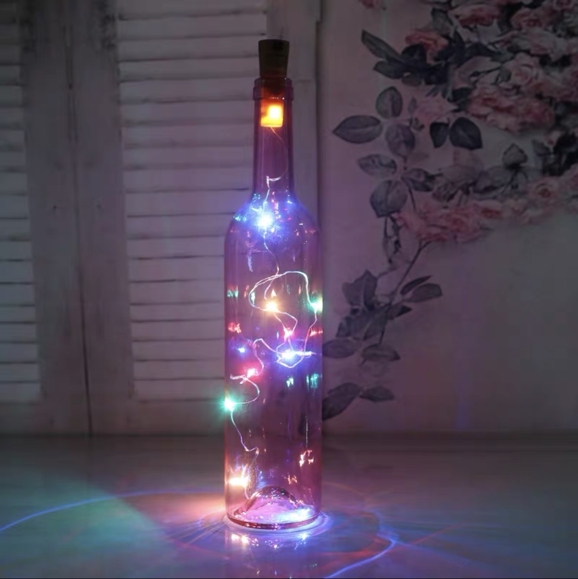 Glowing red wine bottle Wishing bottle Lucky Star Drift Bottle Bar decoration Simple colored glass bottle stopper light pink red bottle lights
