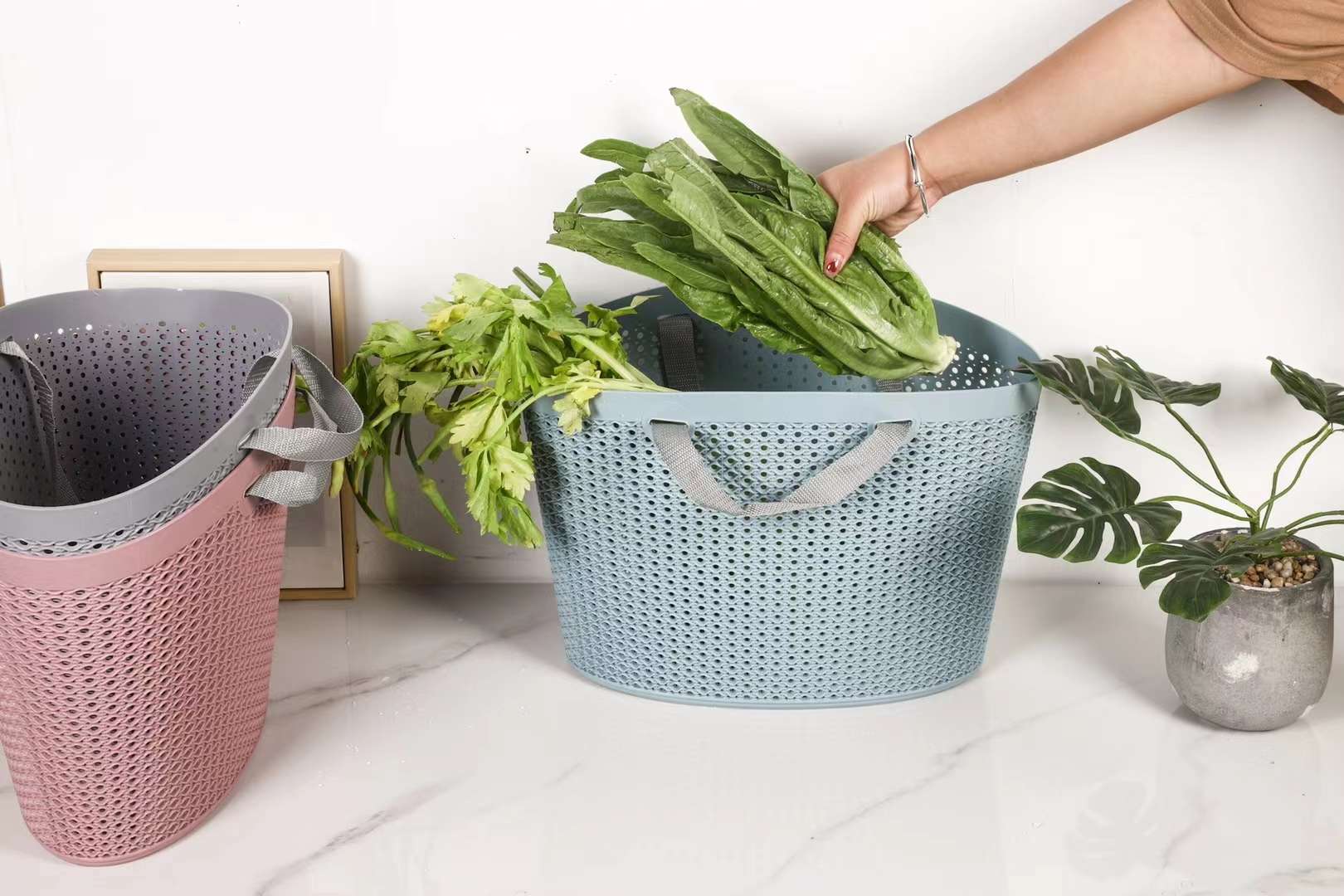 菜篮子手提篮鲜花购物篮便携式厨房蔬菜收纳篮塑料买菜收纳筐蓝子细节图