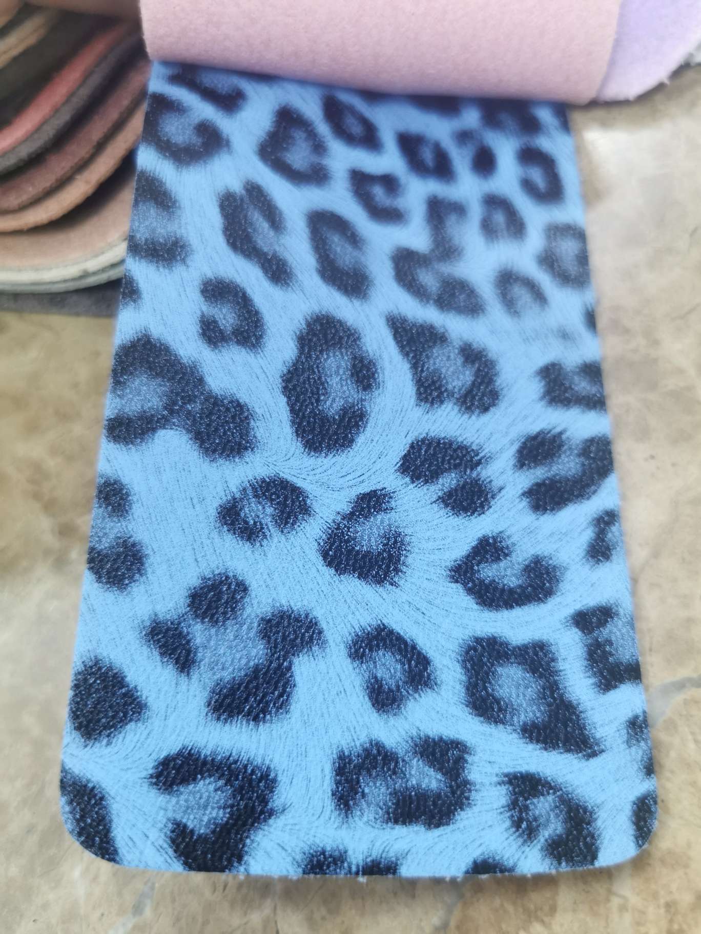 Direct sales from the manufacturer of blue microfiber leopard print leather fabric Application Scenario