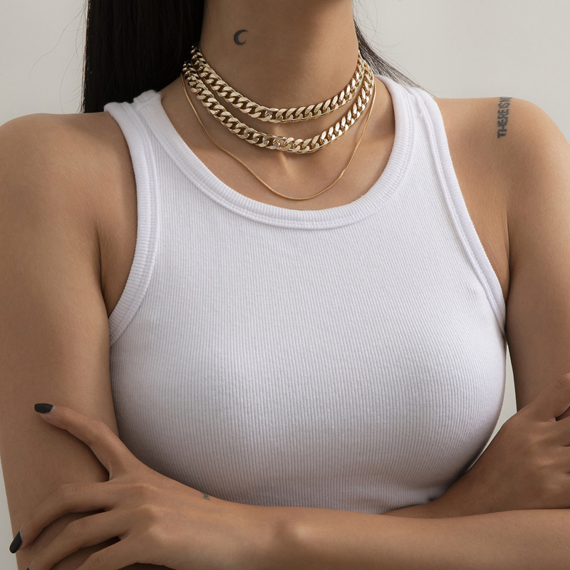 European and American multi-layer three-piece set, Cuban necklace, choker fashion design, street style women's clothing accessories detail image 10