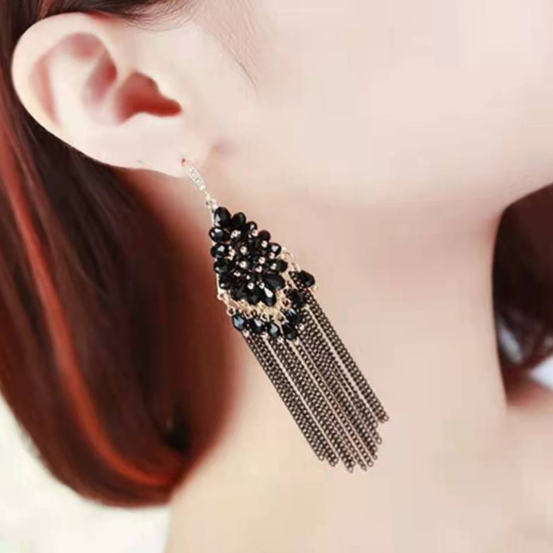 2021 C14 Fashion accessories Bohemian fringe earrings exaggerated European and American crystal earrings long thin