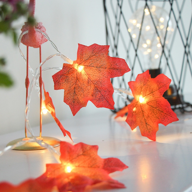 Maple Leaf LED light string new Christmas holiday pendant leaf battery light string garden party room decorative light 2 meters 10 light battery box