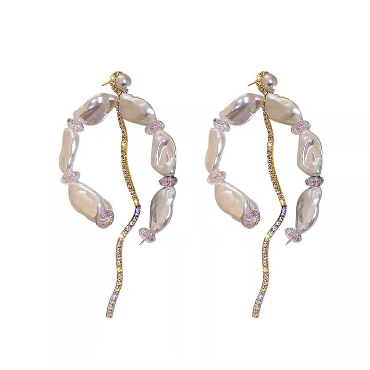 不规则珍珠耳环星星贝壳长款耳环复古精致高端大气镶锆耳饰 