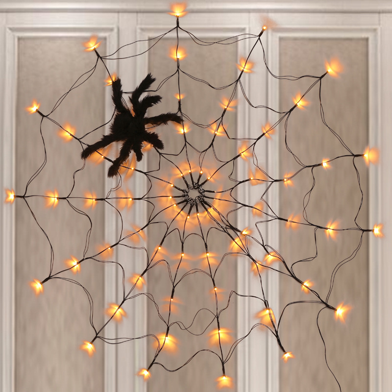 Cross-border new Halloween decoration LED spider web lights, indoor and outdoor atmosphere decoration, Ghost Festival props remote control lights, warm white Specification image