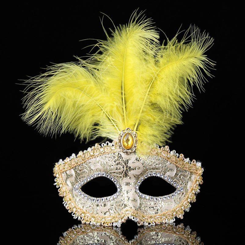 万圣节化妆舞会公主面具 派对年会半脸珍珠蕾丝水钻羽毛女款面具82白底实物图