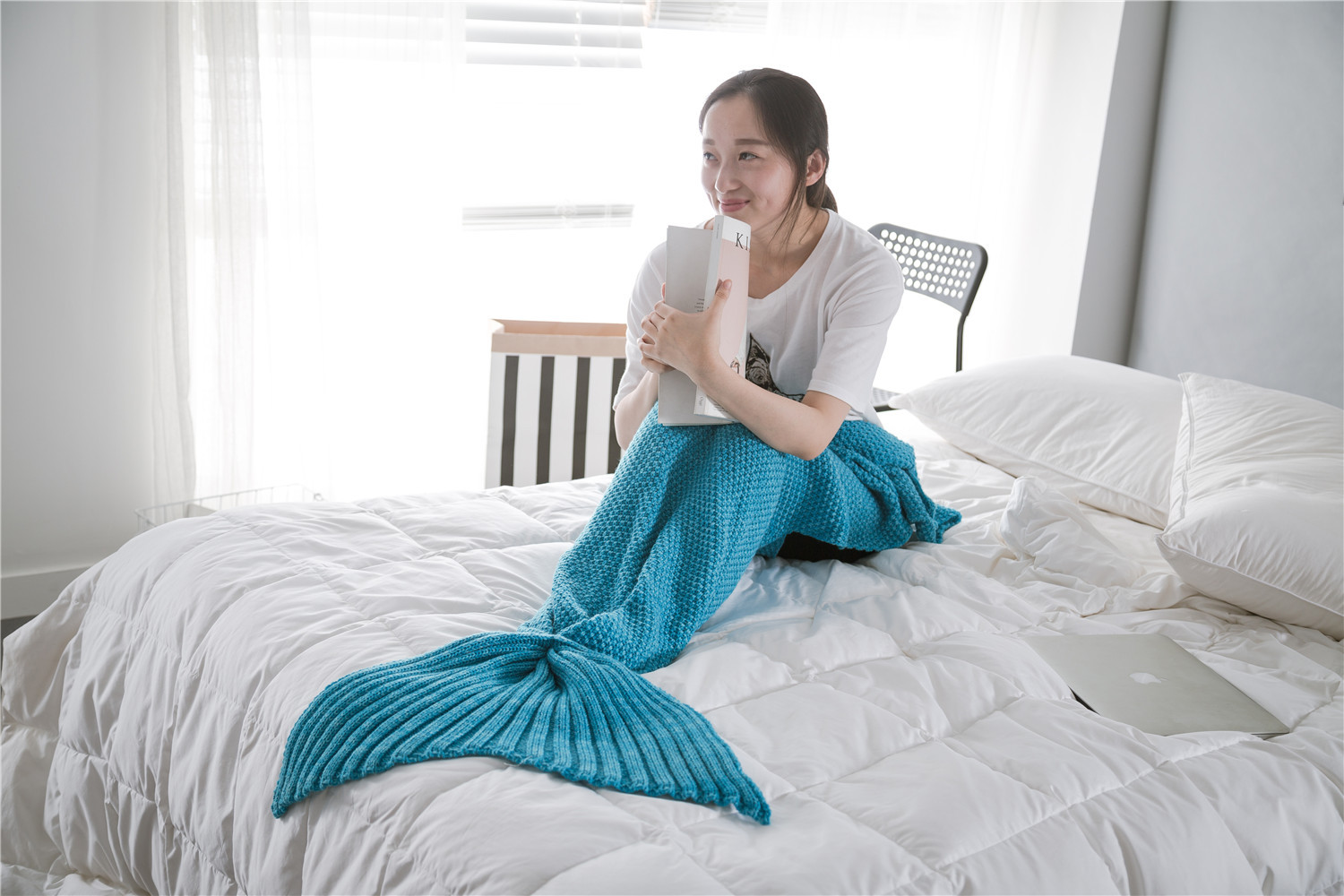 Sleeping bag knitted mermaid tail blanket Mermaid blanket imitation cashmere Mermaid tail blanket Mermaid blanket imitation cashmere detail image 9