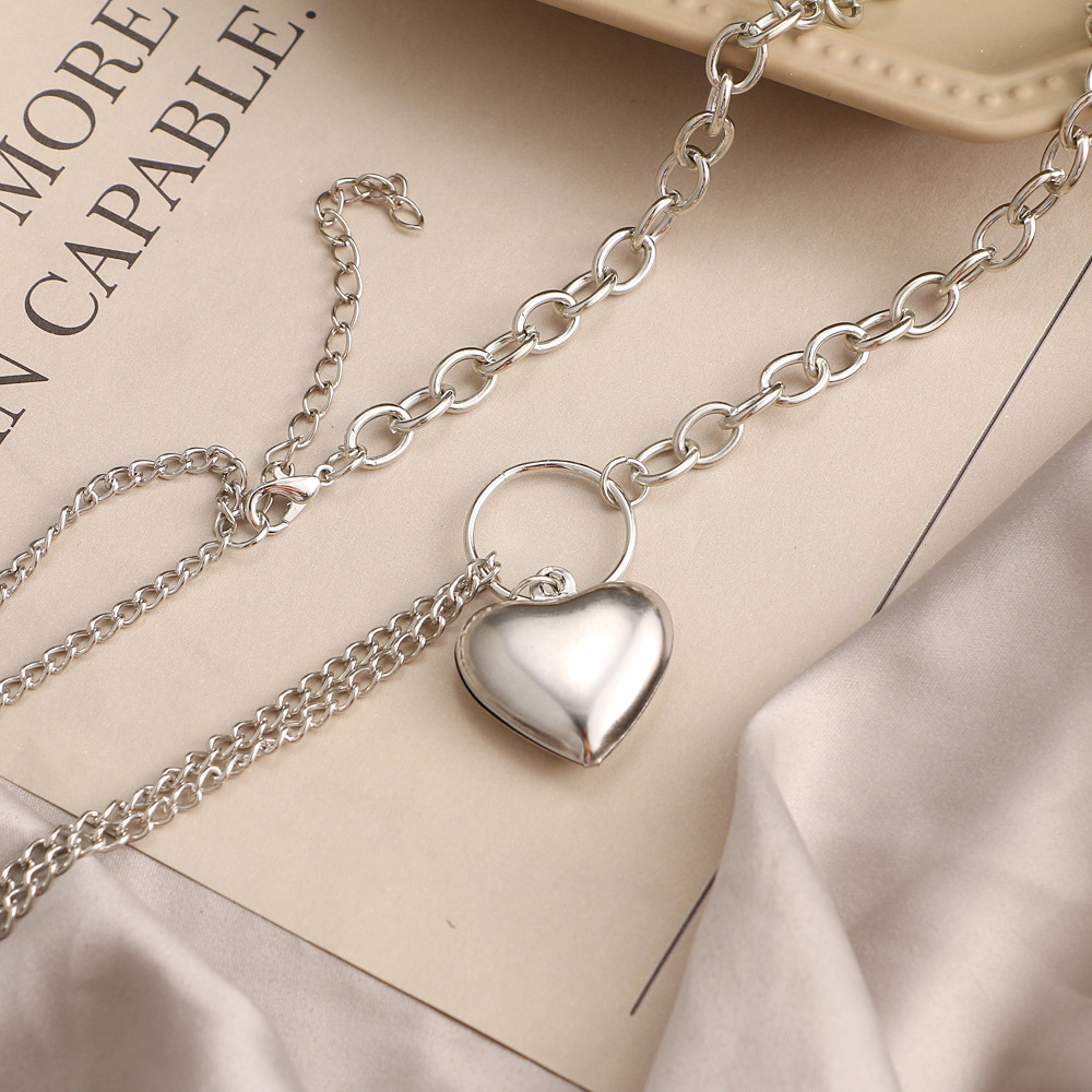 Korean version cross-border new hollowed-out heart-shaped chain necklace, ins punk style multi-chain collarbone chain HZS1828 detail image 6
