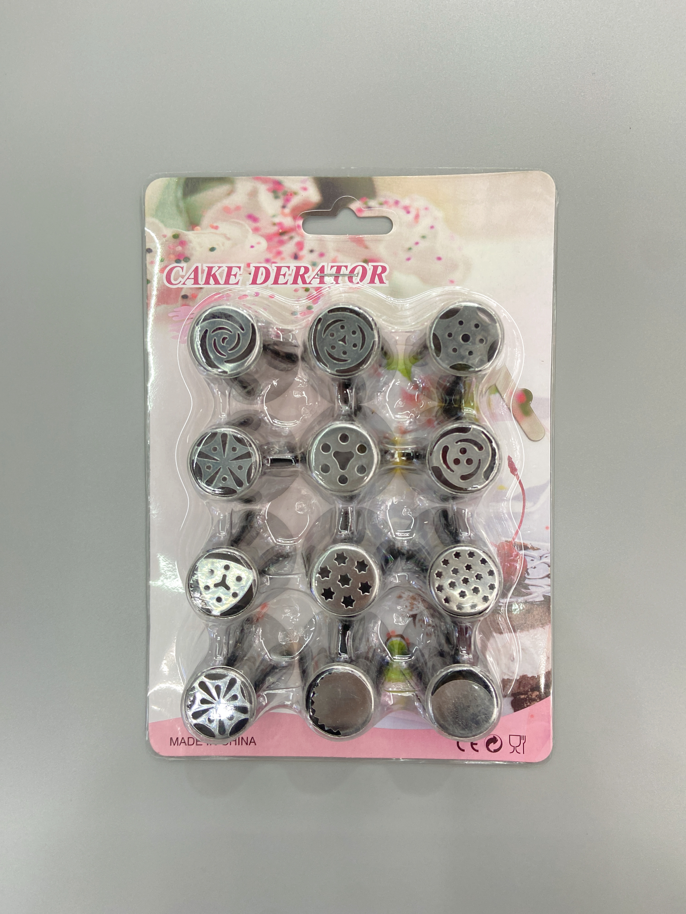 12pc不锈钢俄罗斯裱花嘴平头蛋糕喷嘴含泡壳包装奶油喷嘴 烘焙DIY工具 详情图1