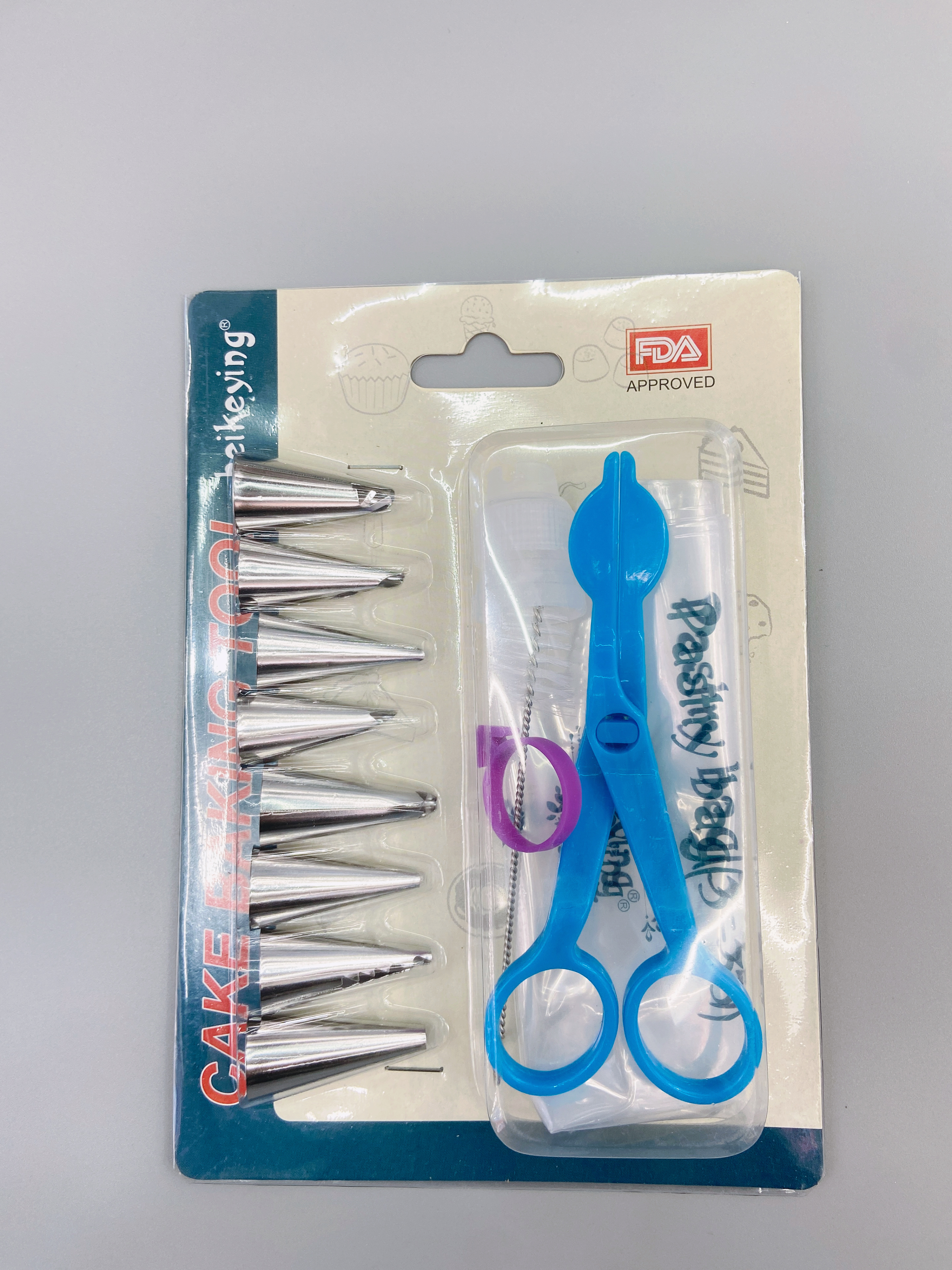 8pc304 stainless steel piping nozzle set, 3pcPE bag piping scissors and brushes, baking cake supplies detail image 1