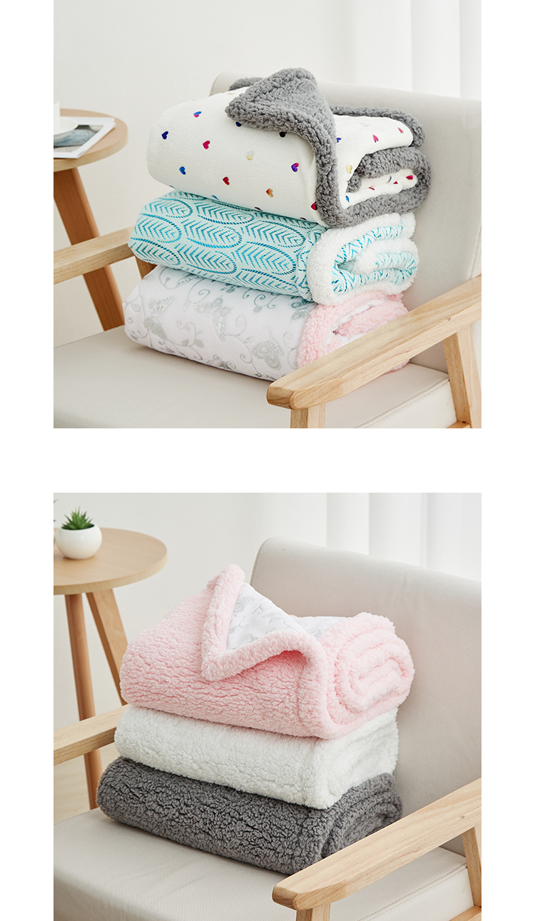 Double-layer cotton fleece flannel blanket for nap, gold-embossed, 75*100, 100*150cm detail image 15