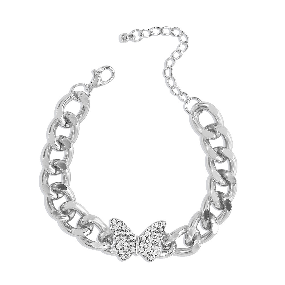 B1348 Fashionable hip-hop simple punk style butterfly bracelet, European and American alloy diamond-encrusted exaggerated thick chain bracelet for women Specification image