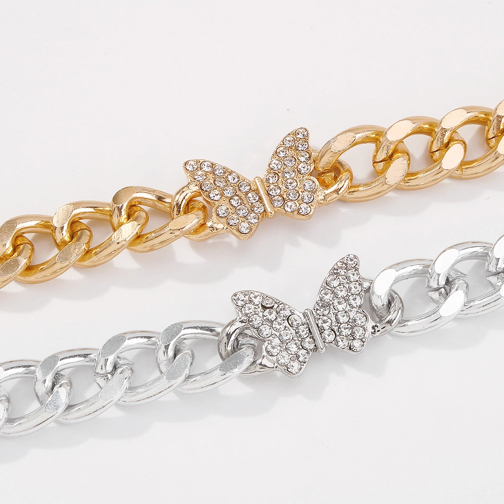 B1348 Fashionable hip-hop simple punk style butterfly bracelet, European and American alloy diamond-encrusted exaggerated thick chain bracelet for women detail image 8