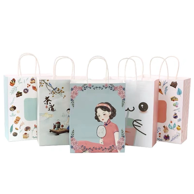 彩色牛皮纸袋定做手提袋定制茶叶包装礼品袋子服装袋奶茶袋印logo白底实物图