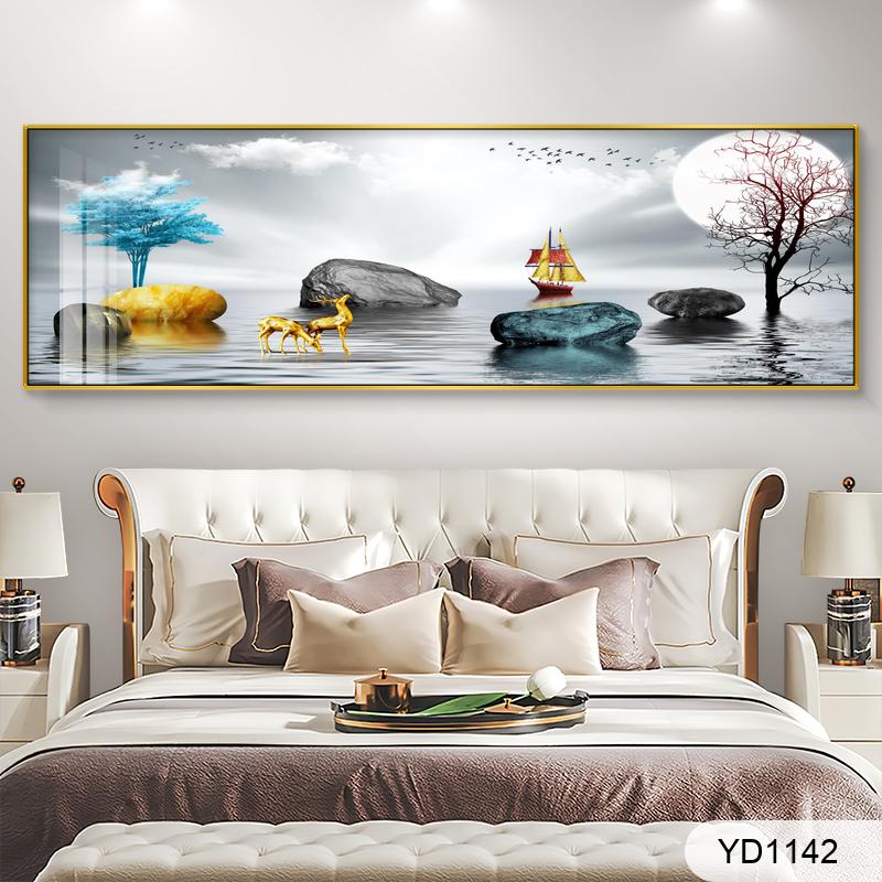 Abstract oil painting texture gold forest sofa bed decoration