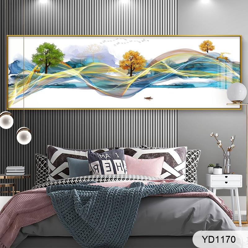 新中式抽象金色几何山峰线条组合床头