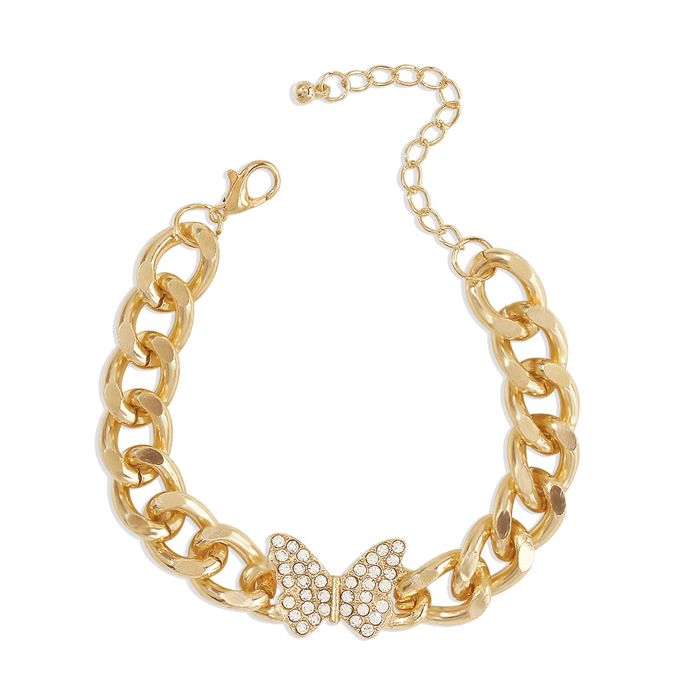 B1348 Fashionable hip-hop simple punk style butterfly bracelet, European and American alloy diamond-encrusted exaggerated thick chain bracelet for women detail image 7
