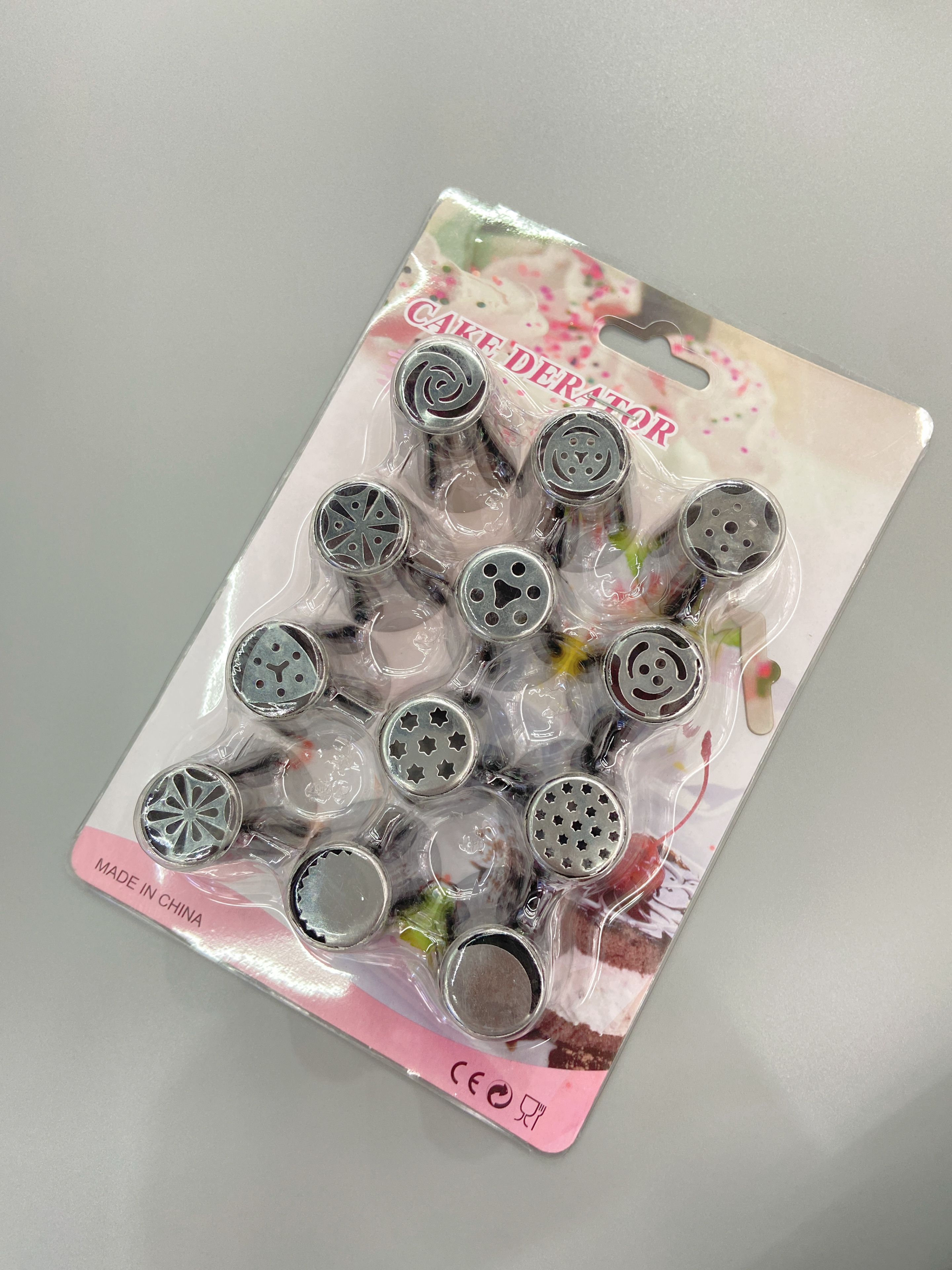 12pc不锈钢俄罗斯裱花嘴平头蛋糕喷嘴含泡壳包装奶油喷嘴 烘焙DIY工具 详情图2