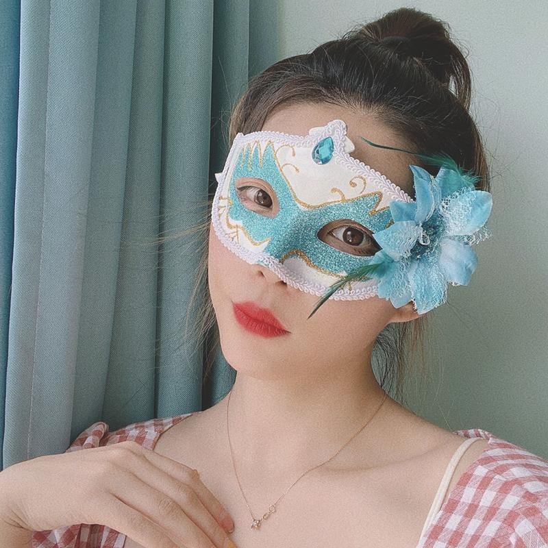 万圣节化妆舞会公主面具 派对年会半脸珍珠蕾丝水钻羽毛女款面具87